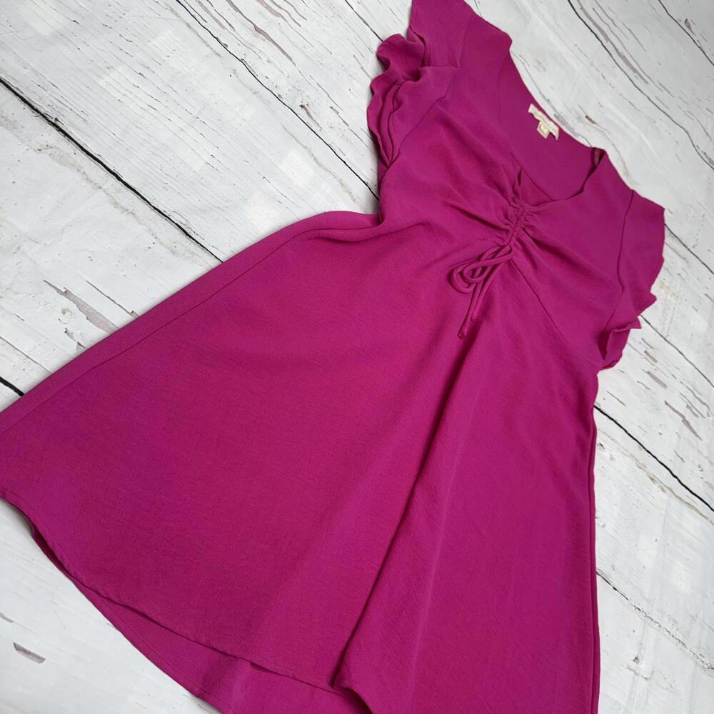 Monteau Ruched Drawstring Dress Fuchsia L Y2K Flowy Chic - Picture 3 of 9